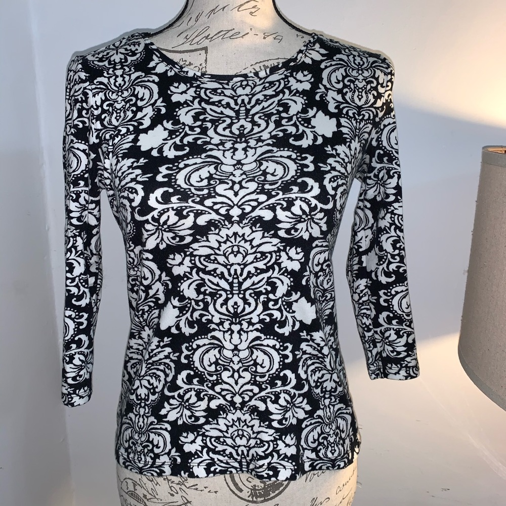 Petite Cotton CharterClub PP Damask 3/4 Sleeve Top